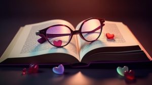 love-story-book-with-open-page-literature-heart-shape-glasses-generative-ai_788160-4145